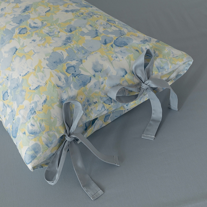 91家纺网 家纺一手货源 找家纺 绫韵家纺 2026新款13372全棉ins小碎花纯棉田园风床单床笠四件套系绳蝴蝶结系列二 元气兰