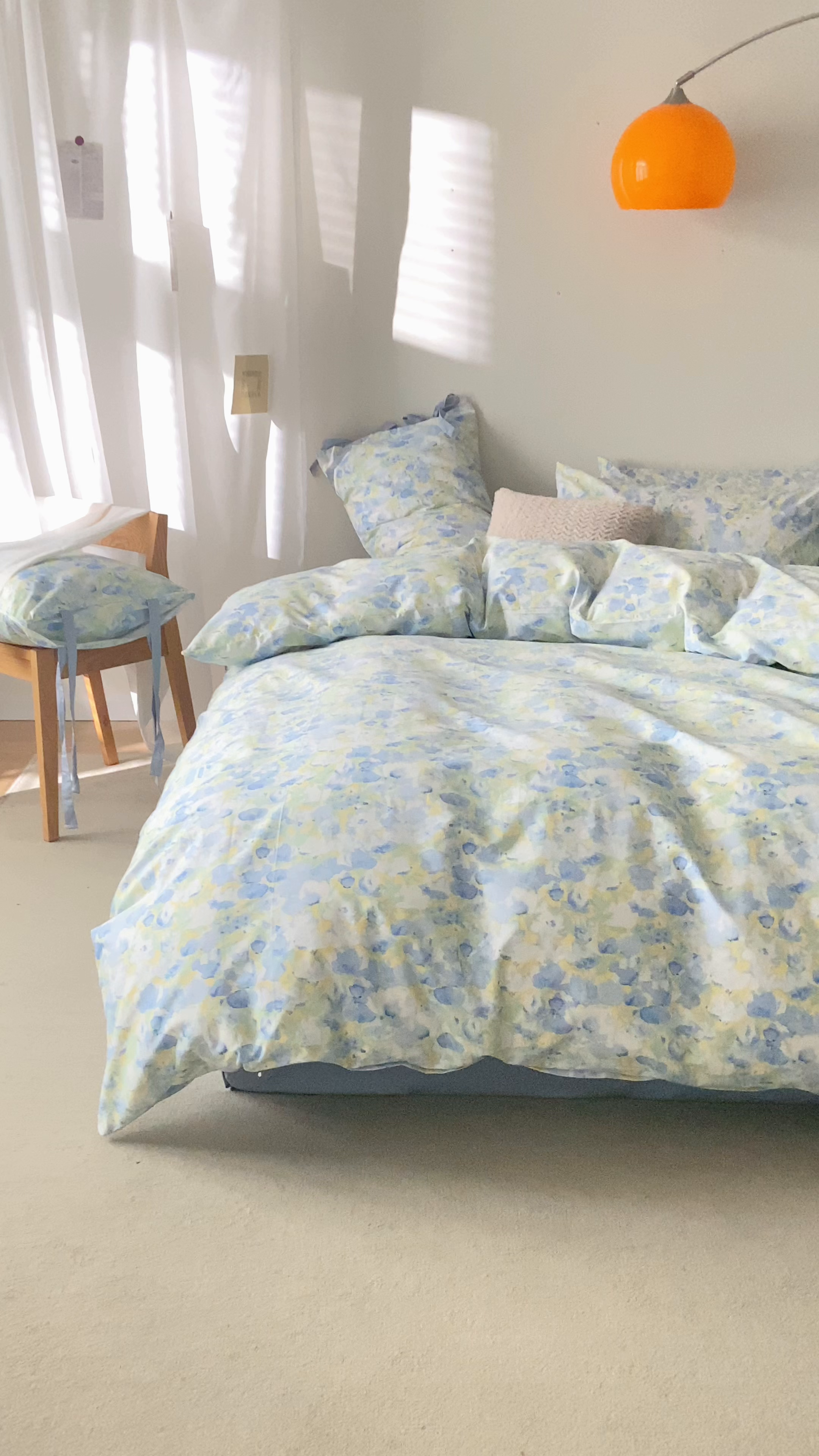 91家纺网 家纺一手货源 找家纺 绫韵家纺 2026新款13372全棉ins小碎花纯棉田园风床单床笠四件套系绳蝴蝶结系列二 元气兰