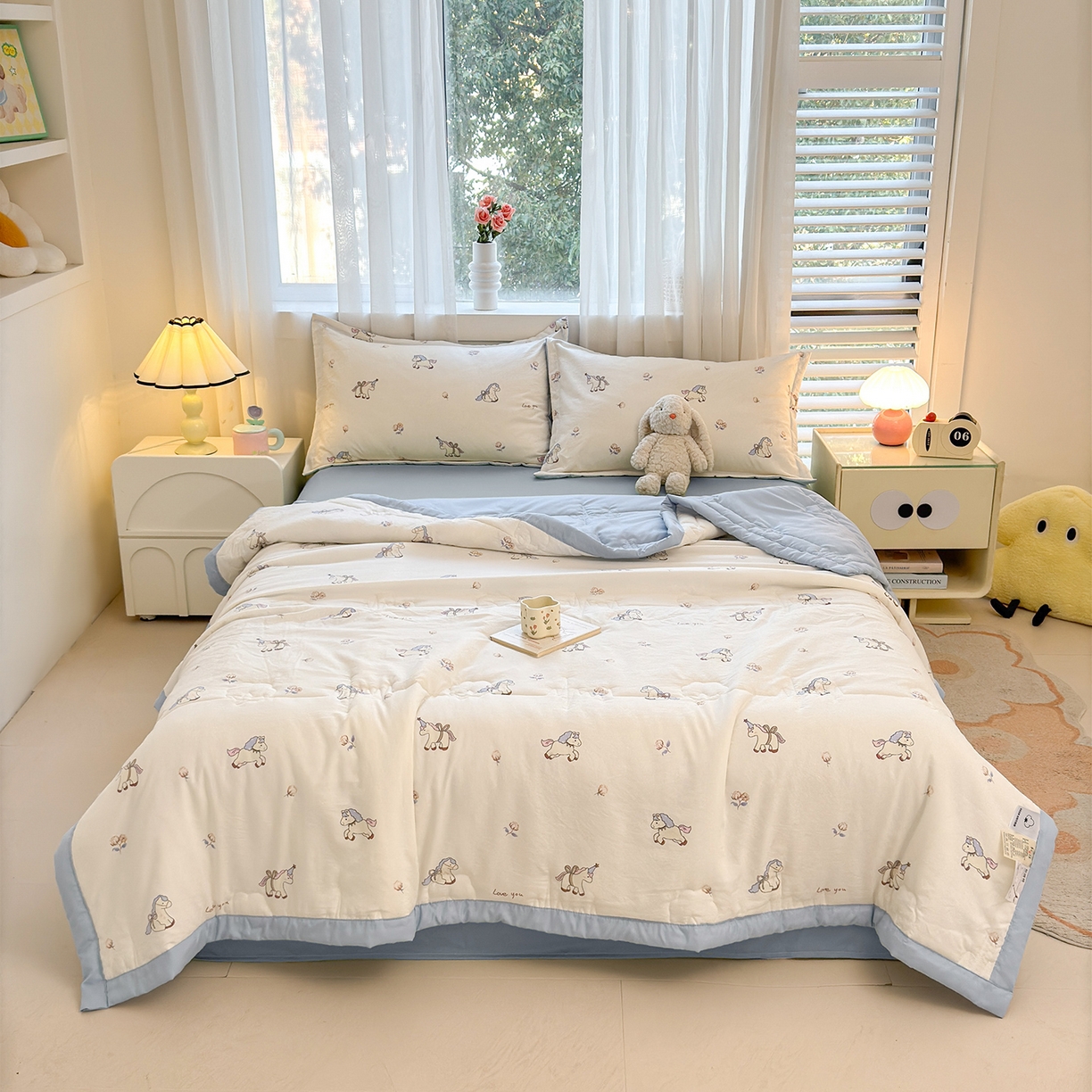 91家纺网 家纺一手货源 找家纺 2026新款A类新疆棉花夏凉被加宽包边水洗棉卡通印花吸湿透气棉花夏被空调被 凌香 马上发财