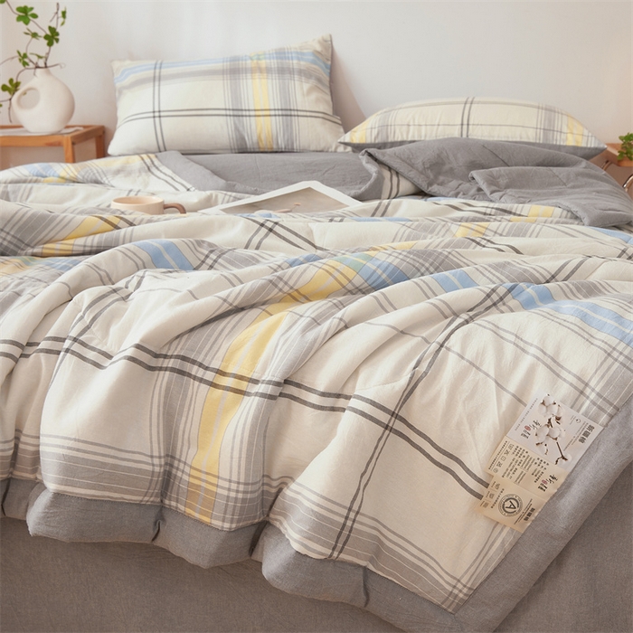 91家纺网 家纺一手货源 找家纺 2026新款A类里外全棉夏凉被100%新疆棉纯棉全棉填充无印格子款空调被全棉夏被 里外全棉-简灰格