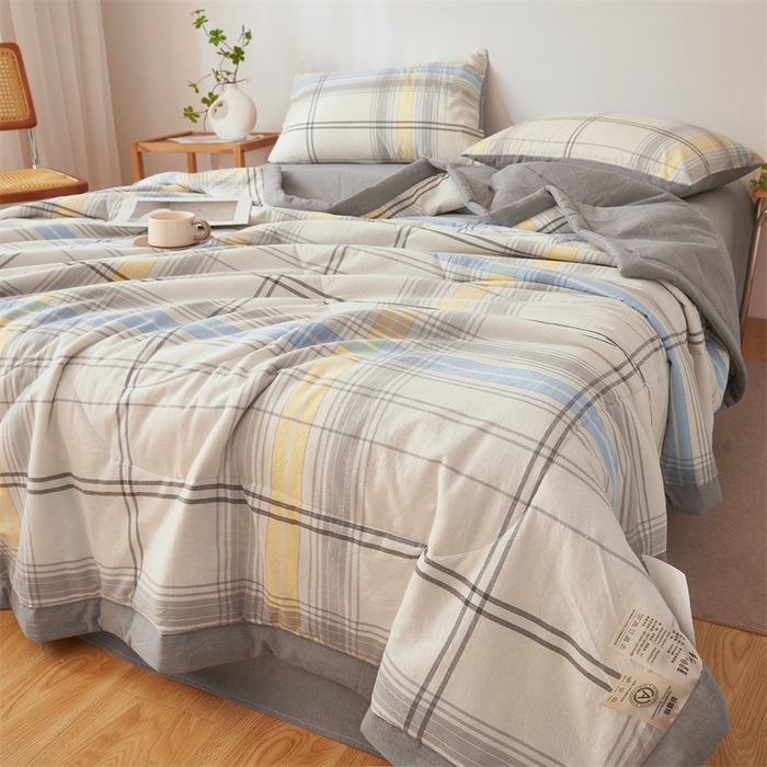 91家纺网 家纺一手货源 找家纺 2026新款A类里外全棉夏凉被100%新疆棉纯棉全棉填充无印格子款空调被全棉夏被 里外全棉-简灰格