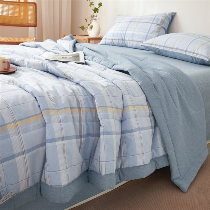 91家纺网 家纺一手货源 找家纺 2026新款A类里外全棉夏凉被100%新疆棉纯棉全棉填充无印格子款空调被全棉夏被 里外全棉-简蓝格