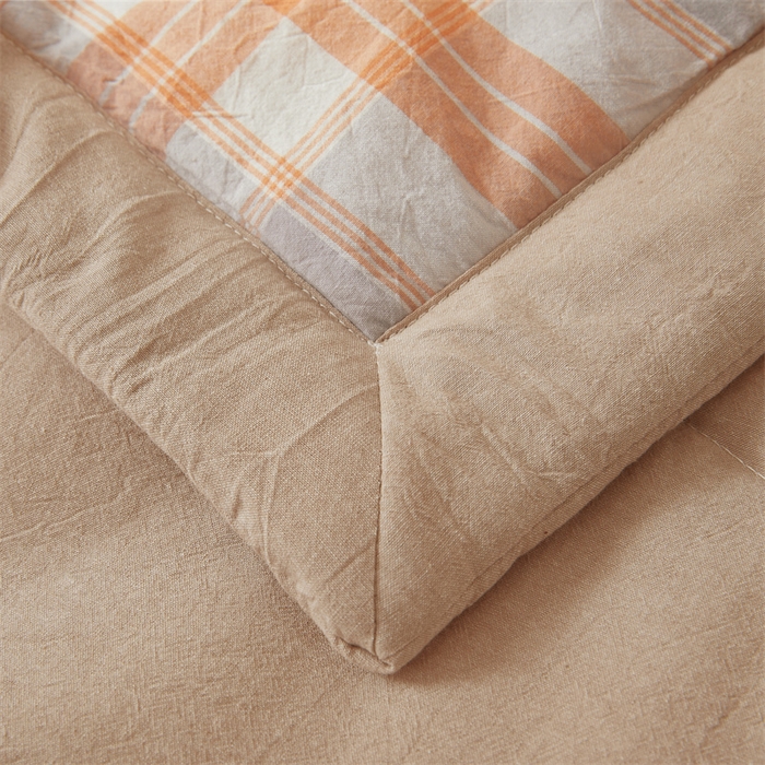 91家纺网 家纺一手货源 找家纺 2026新款A类里外全棉夏凉被100%新疆棉纯棉全棉填充无印格子款空调被全棉夏被 里外全棉-桔灰格