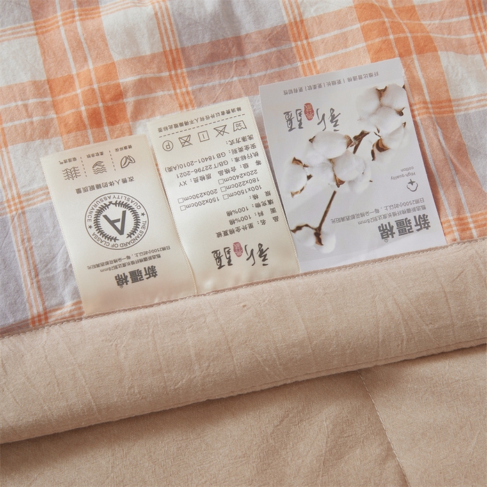 91家纺网 家纺一手货源 找家纺 2026新款A类里外全棉夏凉被100%新疆棉纯棉全棉填充无印格子款空调被全棉夏被 里外全棉-桔灰格