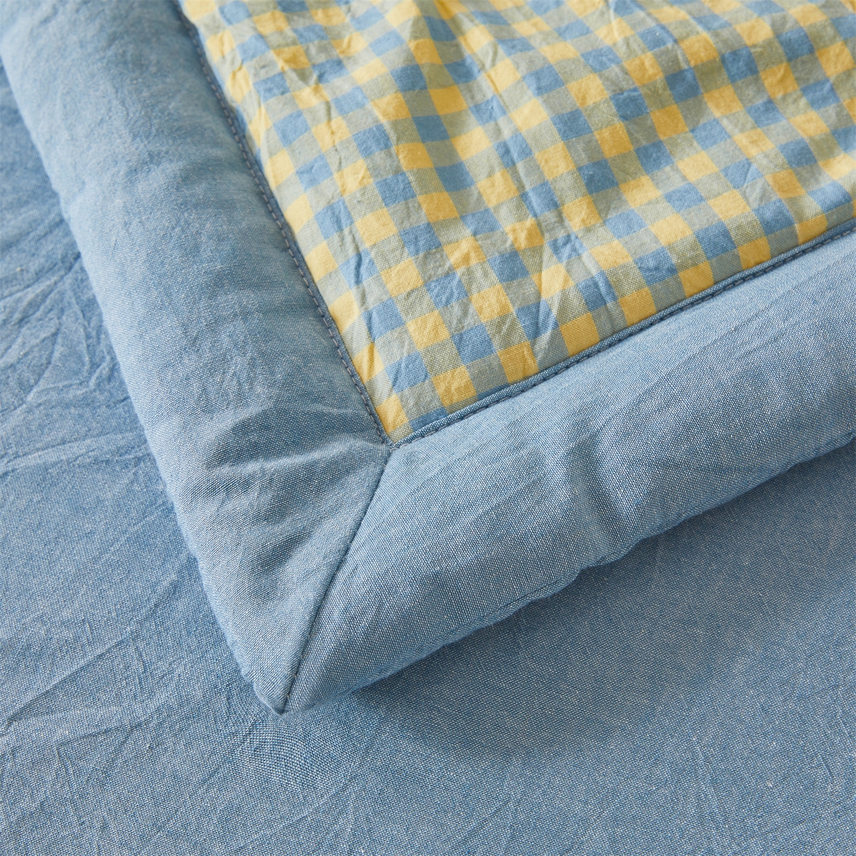 91家纺网 家纺一手货源 找家纺 2026新款A类里外全棉夏凉被100%新疆棉纯棉全棉填充无印格子款空调被全棉夏被 里外全棉-蓝橙小格