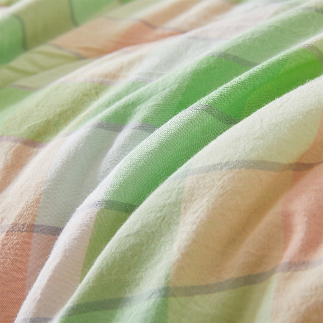 91家纺网 家纺一手货源 找家纺 2026新款A类里外全棉夏凉被100%新疆棉纯棉全棉填充无印格子款空调被全棉夏被 里外全棉-绿橙格