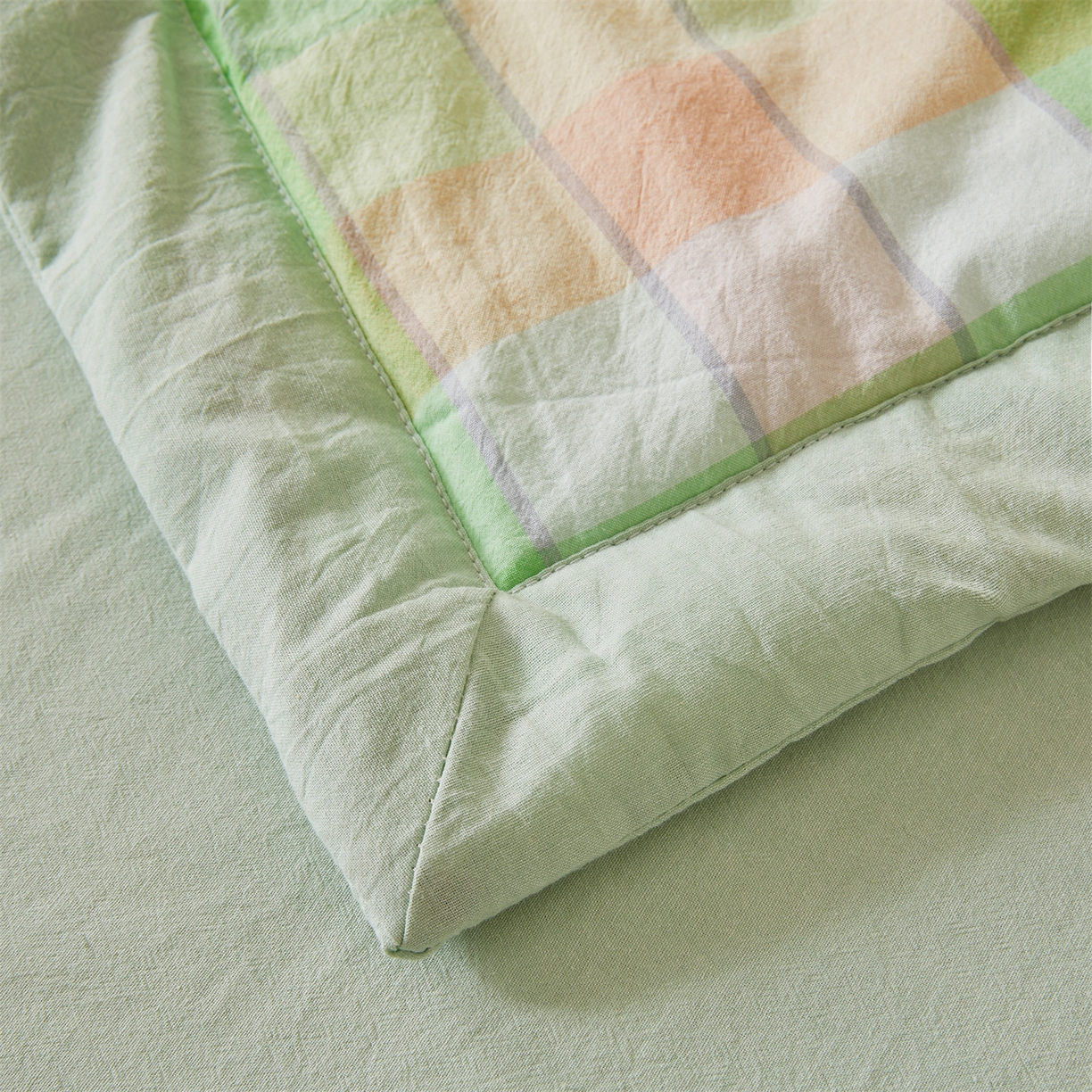 91家纺网 家纺一手货源 找家纺 2026新款A类里外全棉夏凉被100%新疆棉纯棉全棉填充无印格子款空调被全棉夏被 里外全棉-绿橙格