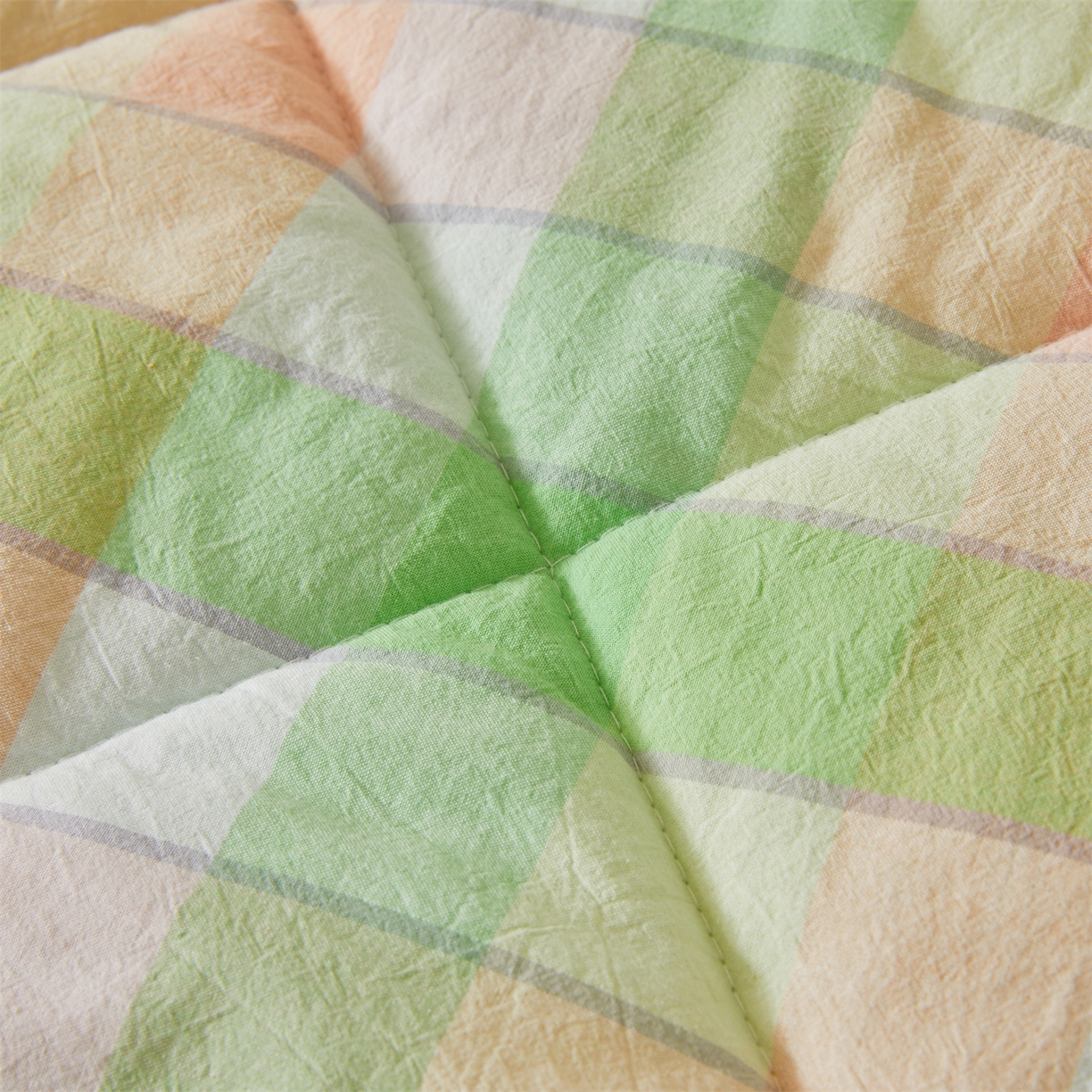 91家纺网 家纺一手货源 找家纺 2026新款A类里外全棉夏凉被100%新疆棉纯棉全棉填充无印格子款空调被全棉夏被 里外全棉-绿橙格