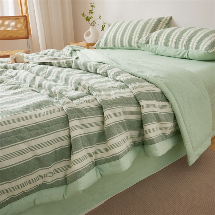 91家纺网 家纺一手货源 找家纺 2026新款A类里外全棉夏凉被100%新疆棉纯棉全棉填充无印格子款空调被全棉夏被 里外全棉-绿条格