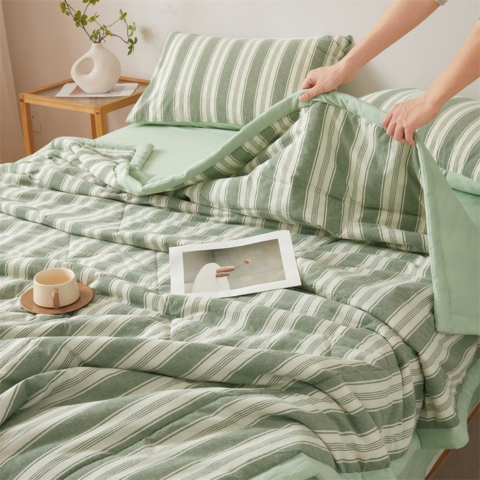 91家纺网 家纺一手货源 找家纺 2026新款A类里外全棉夏凉被100%新疆棉纯棉全棉填充无印格子款空调被全棉夏被 里外全棉-绿条格