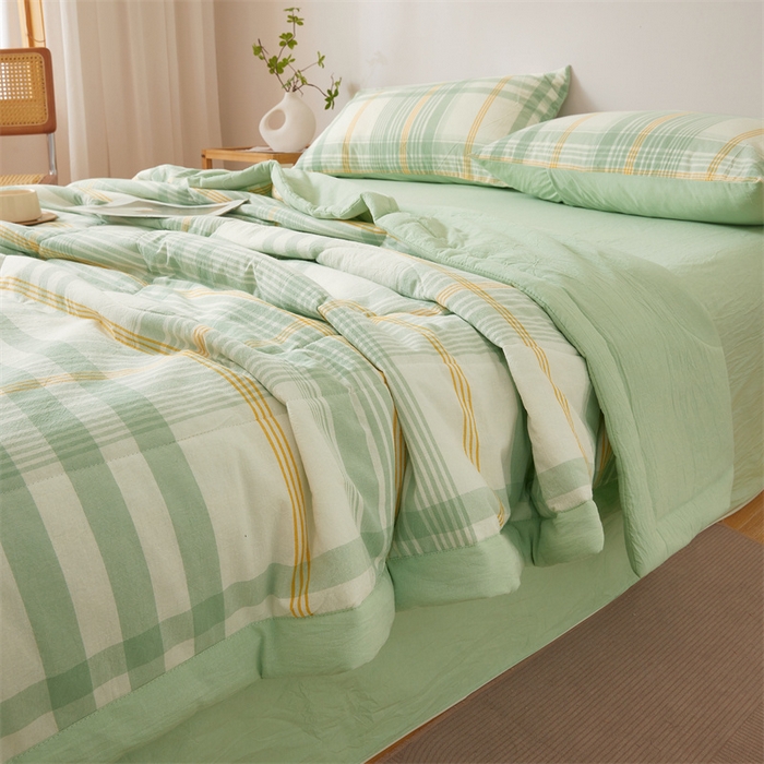 91家纺网 家纺一手货源 找家纺 2026新款A类里外全棉夏凉被100%新疆棉纯棉全棉填充无印格子款空调被全棉夏被 里外全棉-沐绿格