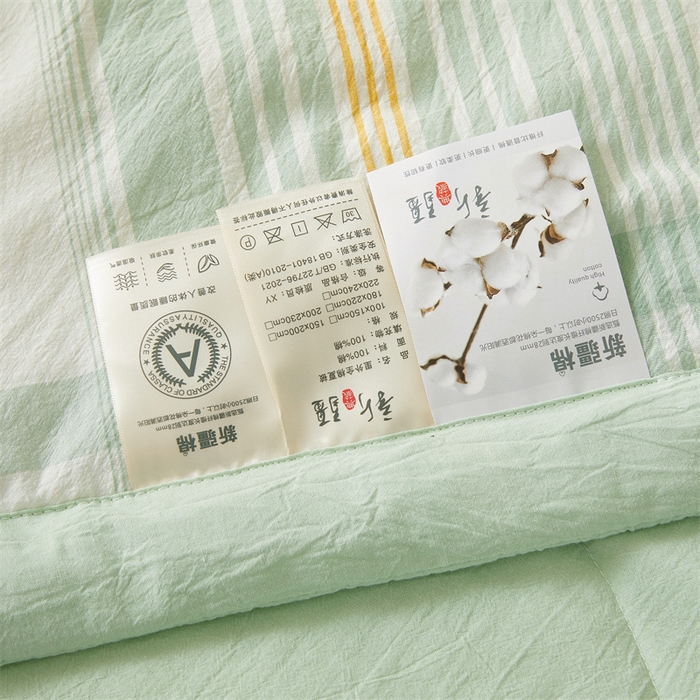 91家纺网 家纺一手货源 找家纺 2026新款A类里外全棉夏凉被100%新疆棉纯棉全棉填充无印格子款空调被全棉夏被 里外全棉-沐绿格