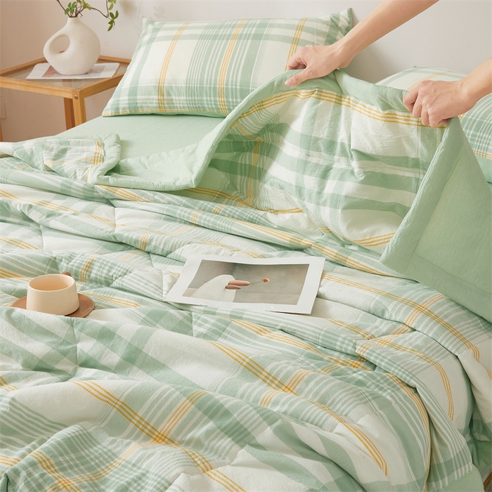 91家纺网 家纺一手货源 找家纺 2026新款A类里外全棉夏凉被100%新疆棉纯棉全棉填充无印格子款空调被全棉夏被 里外全棉-沐绿格