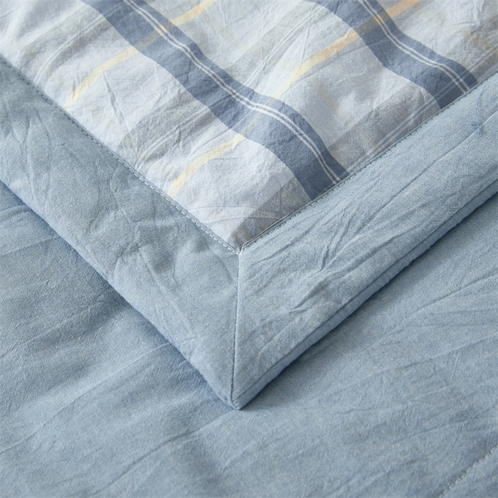 91家纺网 家纺一手货源 找家纺 2026新款A类里外全棉夏凉被100%新疆棉纯棉全棉填充无印格子款空调被全棉夏被 里外全棉-森蓝格