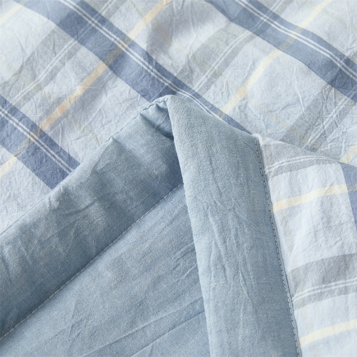 91家纺网 家纺一手货源 找家纺 2026新款A类里外全棉夏凉被100%新疆棉纯棉全棉填充无印格子款空调被全棉夏被 里外全棉-森蓝格