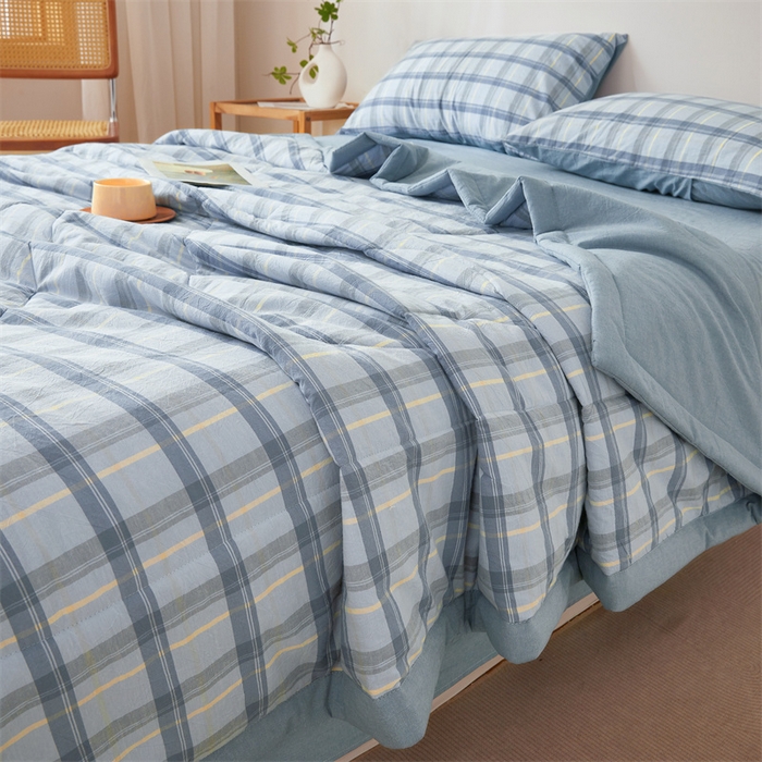 91家纺网 家纺一手货源 找家纺 2026新款A类里外全棉夏凉被100%新疆棉纯棉全棉填充无印格子款空调被全棉夏被 里外全棉-森蓝格