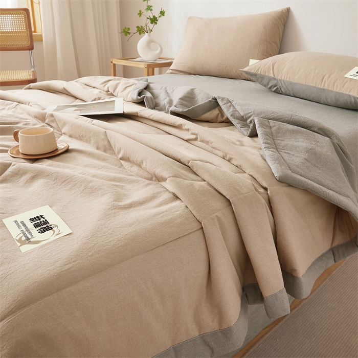 91家纺网 家纺一手货源 找家纺 2026新款A类里外全棉夏凉被100%新疆棉纯棉全棉填充无印格子款空调被全棉夏被 里外全棉-双拼咖