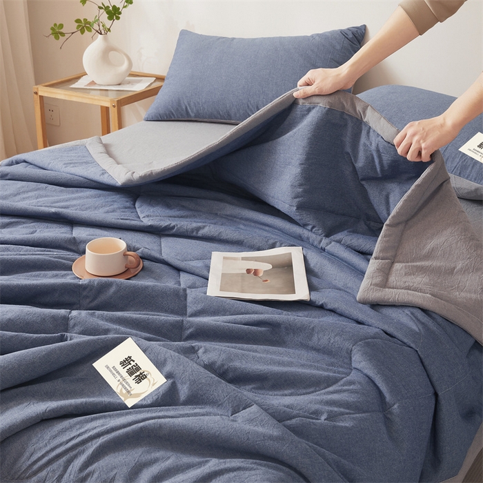 91家纺网 家纺一手货源 找家纺 2026新款A类里外全棉夏凉被100%新疆棉纯棉全棉填充无印格子款空调被全棉夏被 里外全棉-双拼蓝