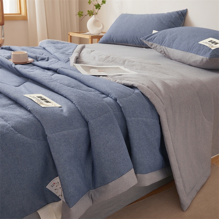 91家纺网 家纺一手货源 找家纺 2026新款A类里外全棉夏凉被100%新疆棉纯棉全棉填充无印格子款空调被全棉夏被 里外全棉-双拼蓝