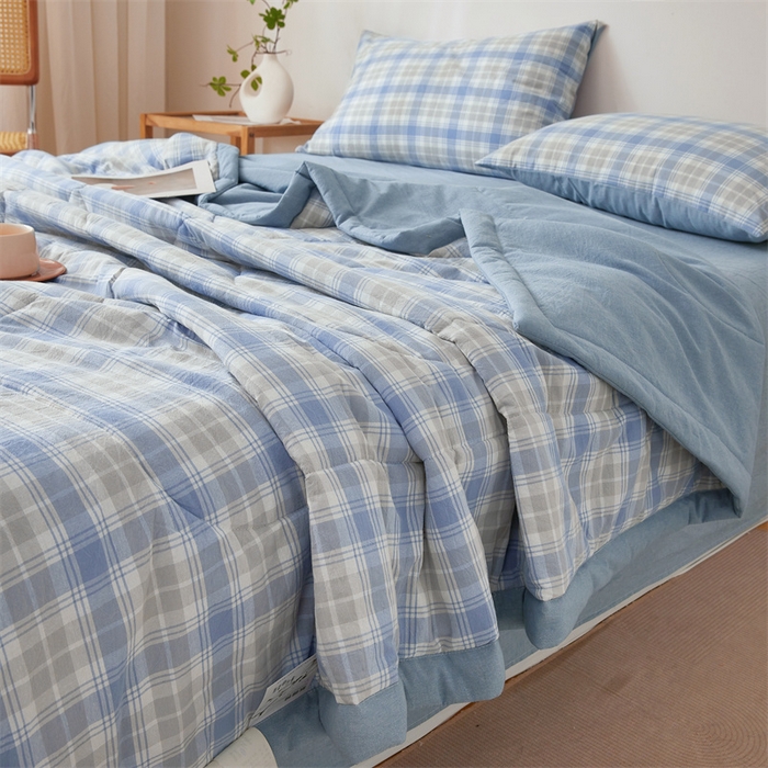 91家纺网 家纺一手货源 找家纺 2026新款A类里外全棉夏凉被100%新疆棉纯棉全棉填充无印格子款空调被全棉夏被 里外全棉-韵蓝格