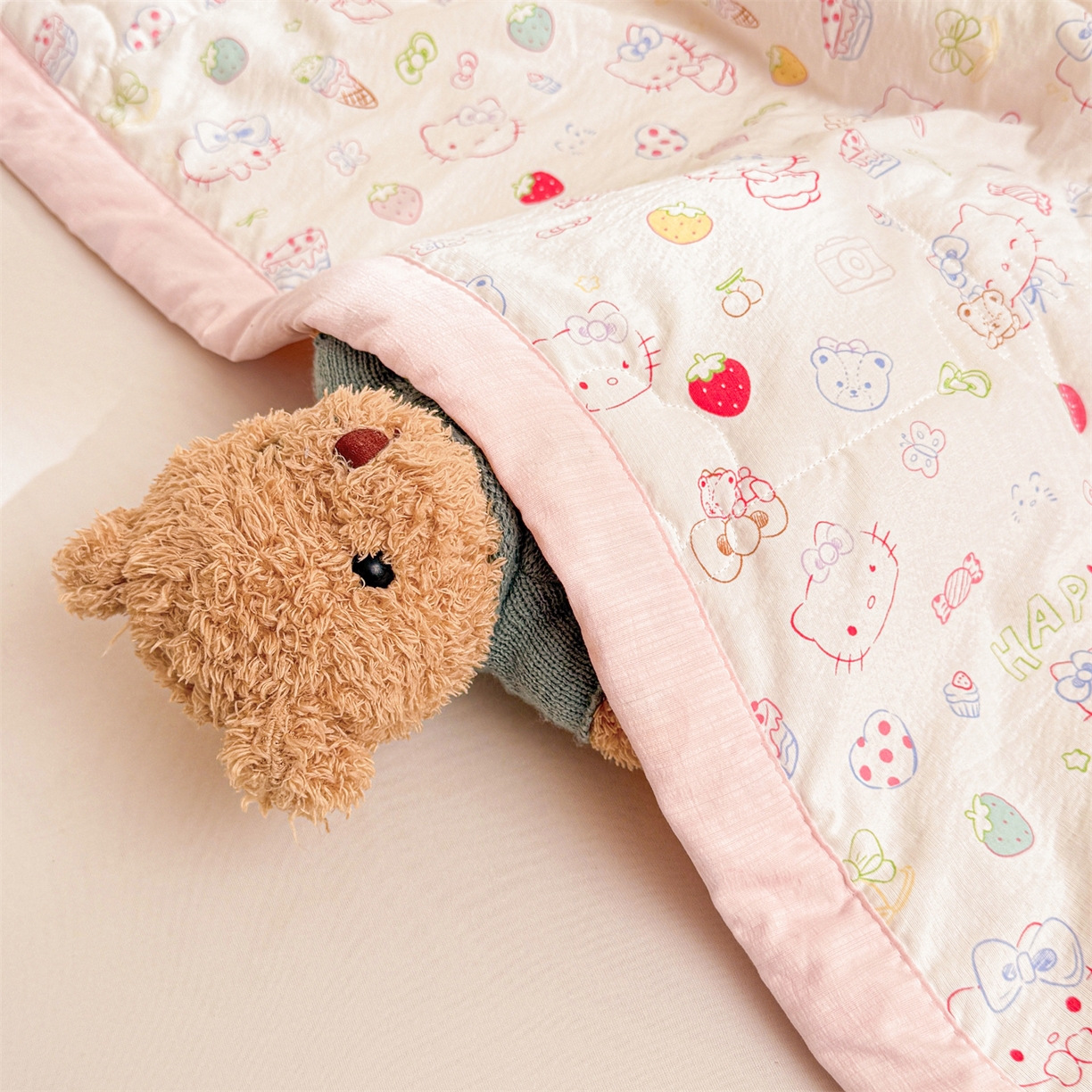 91家纺网 家纺一手货源 找家纺 2026新款A类新疆棉花夏凉被加宽包边水洗棉卡通印花吸湿透气棉花夏被空调被 云感萌仔