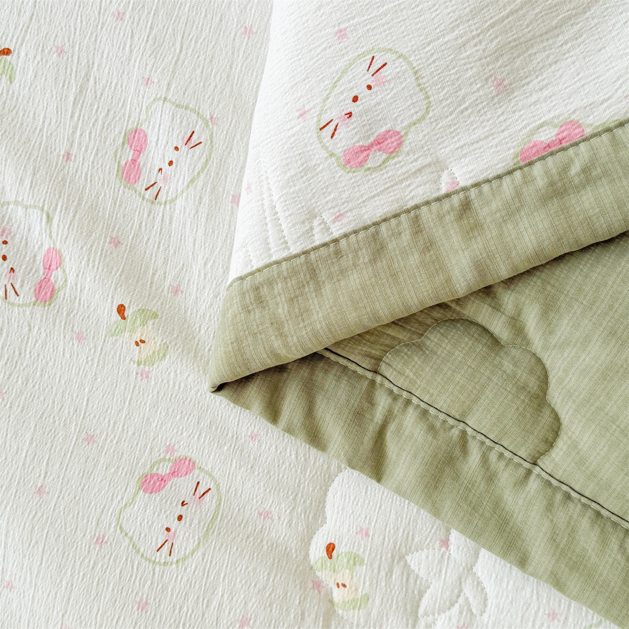 91家纺网 家纺一手货源 找家纺 2026新款A类新疆棉花夏凉被加宽包边水洗棉卡通印花吸湿透气棉花夏被空调被 云感奶芙猫