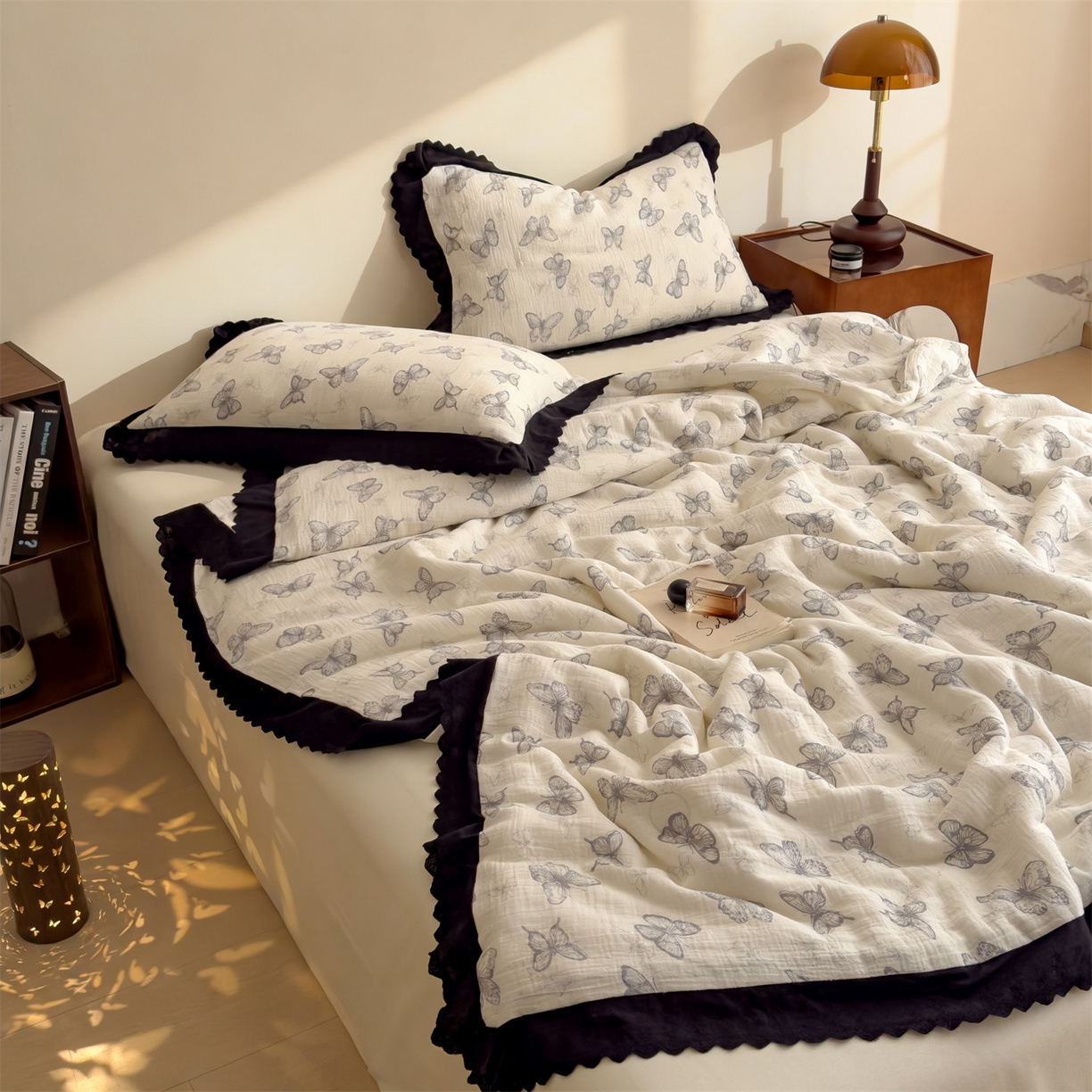 91家纺网 家纺一手货源 找家纺 布凡家居 2026春夏新款A类母婴级全棉皱皱纱工艺款大豆夏被夏凉被空调被 梦幻蝴蝶