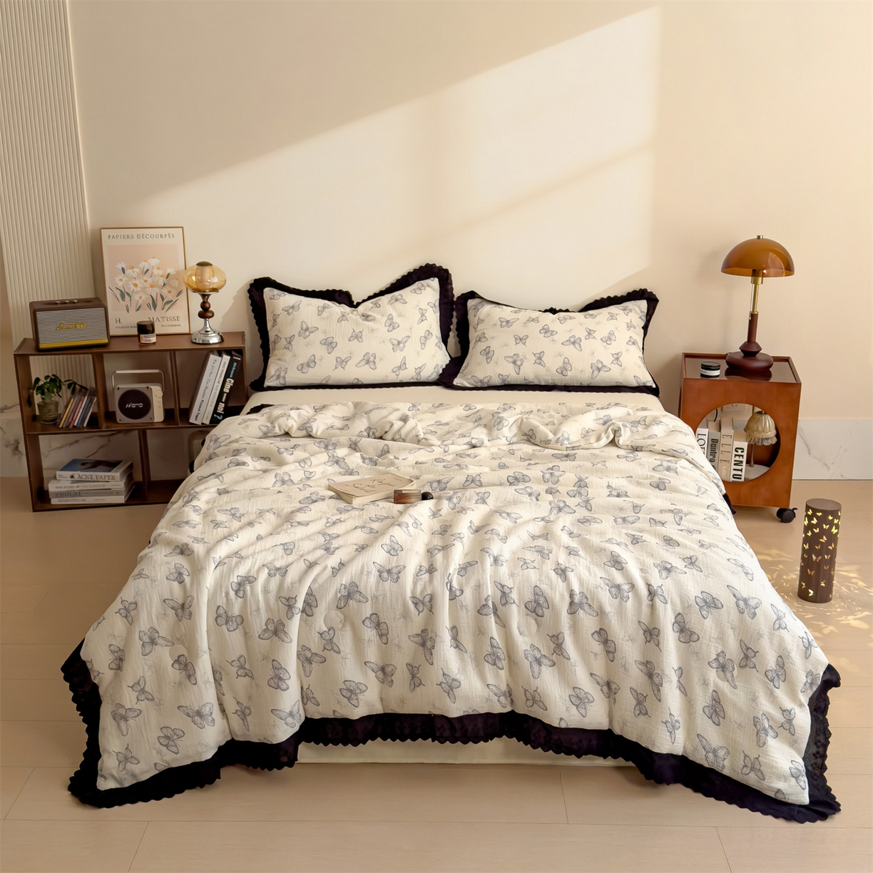 91家纺网 家纺一手货源 找家纺 布凡家居 2026春夏新款A类母婴级全棉皱皱纱工艺款大豆夏被夏凉被空调被 梦幻蝴蝶