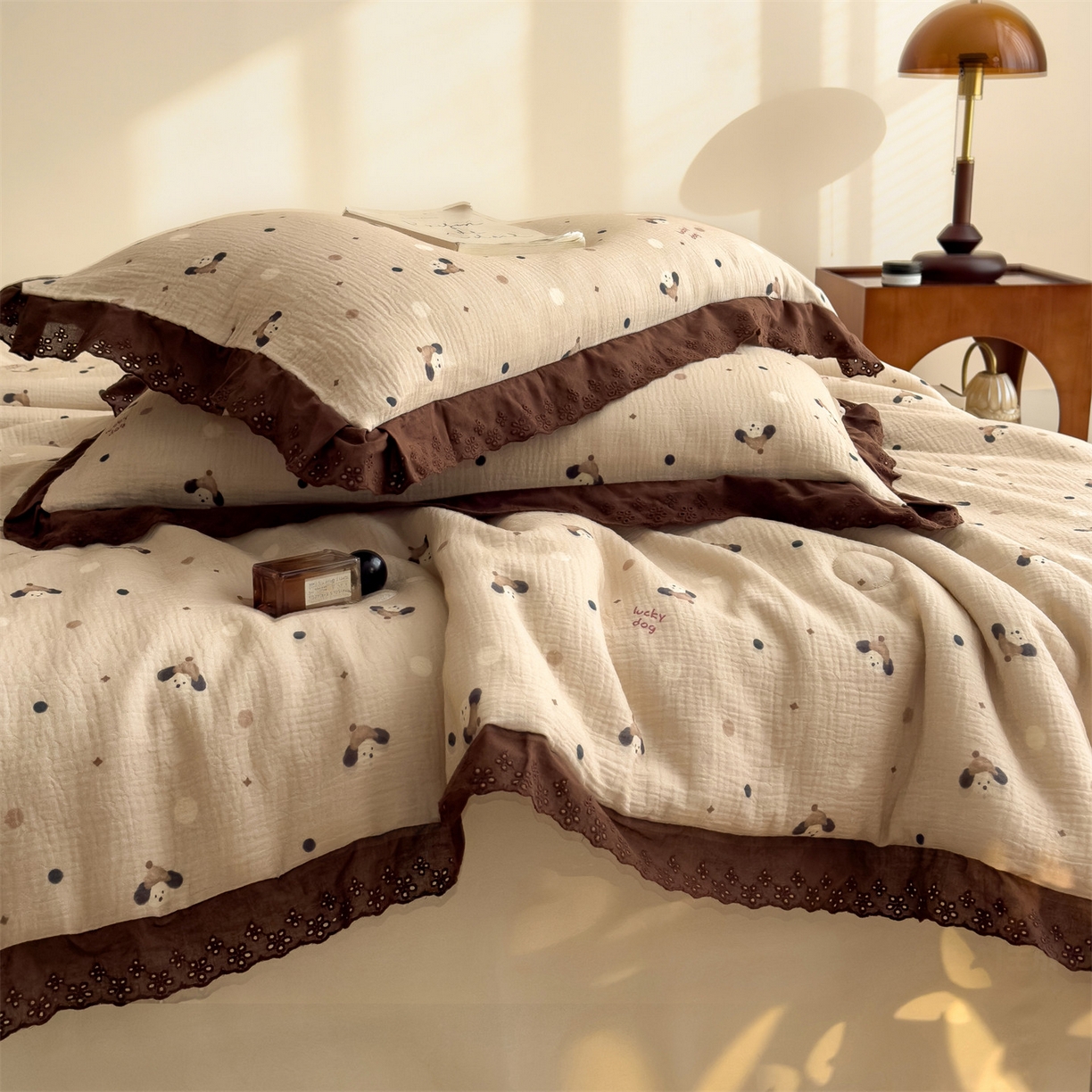 91家纺网 家纺一手货源 找家纺 布凡家居 2026春夏新款A类母婴级全棉皱皱纱工艺款大豆夏被夏凉被空调被 帽子小狗