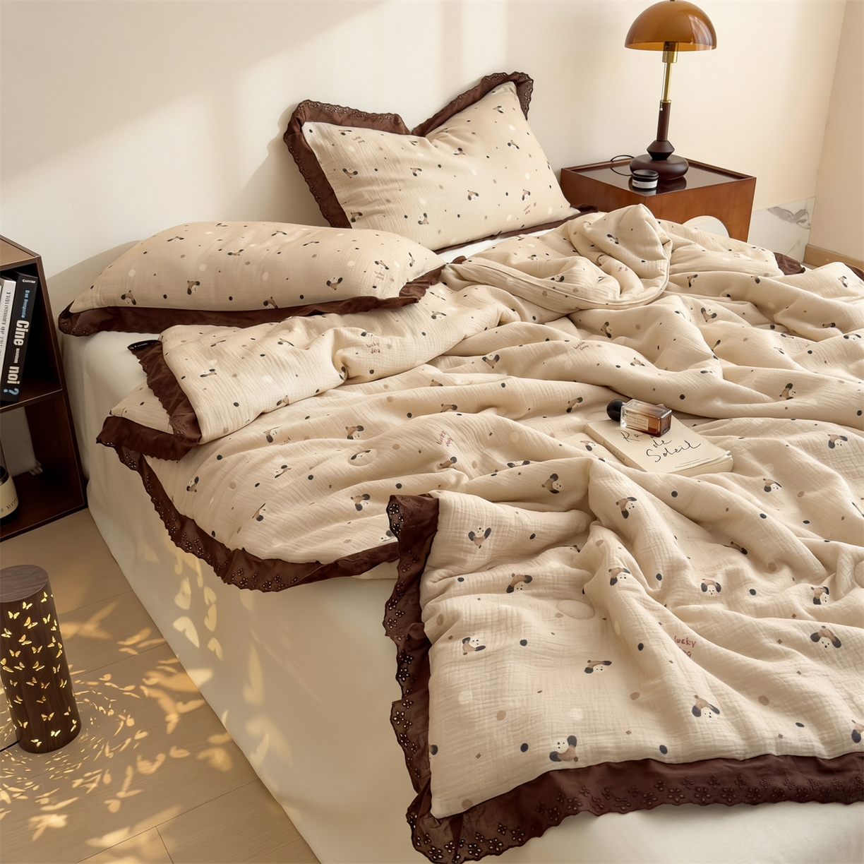 91家纺网 家纺一手货源 找家纺 布凡家居 2026春夏新款A类母婴级全棉皱皱纱工艺款大豆夏被夏凉被空调被 帽子小狗