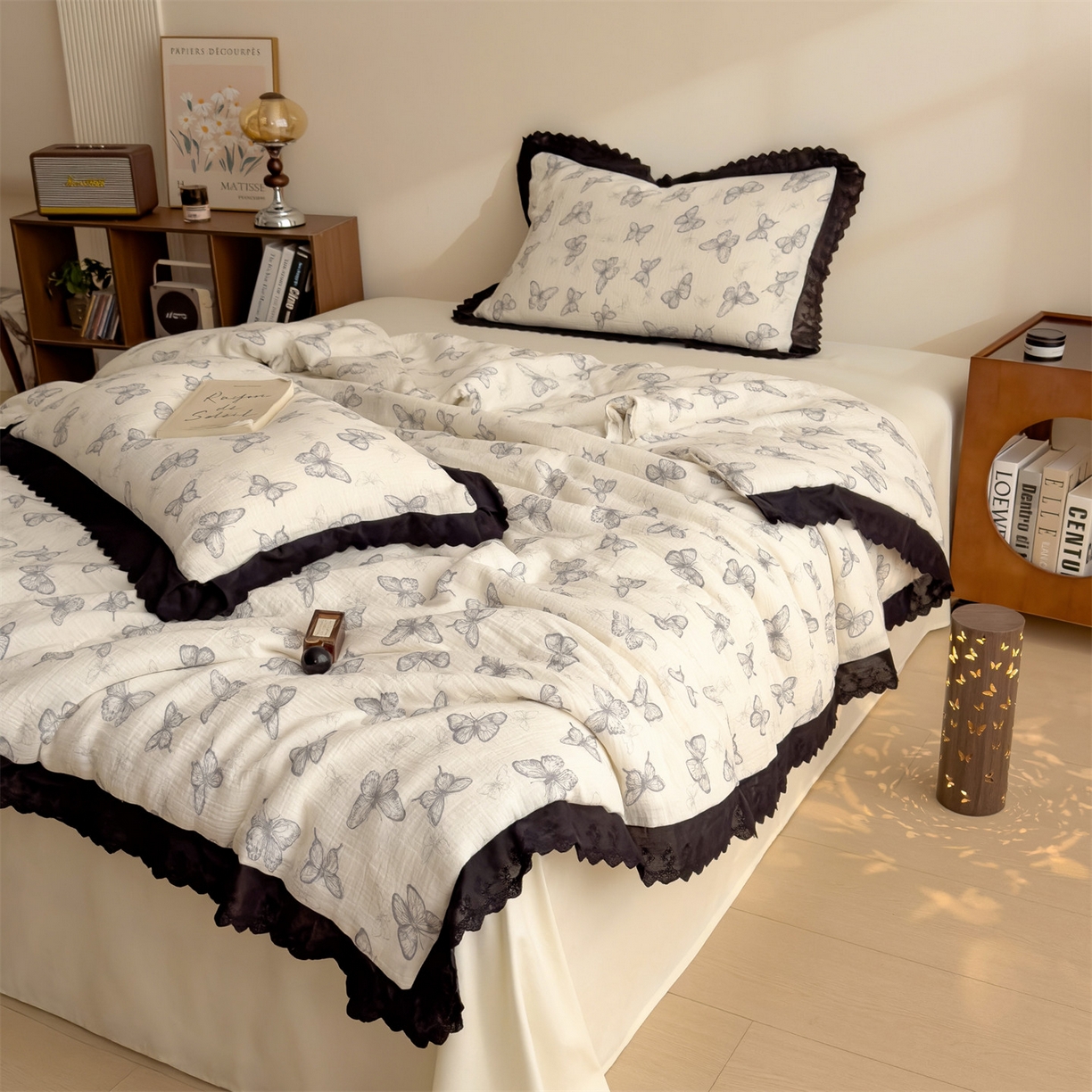 91家纺网 家纺一手货源 找家纺 布凡家居 2026春夏新款A类母婴级全棉皱皱纱工艺款大豆夏被夏凉被空调被 梦幻蝴蝶