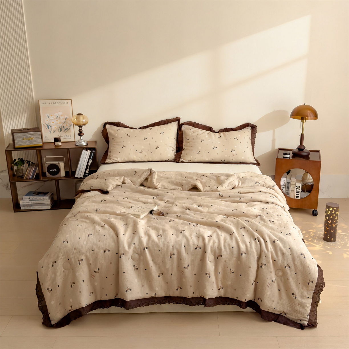 91家纺网 家纺一手货源 找家纺 布凡家居 2026春夏新款A类母婴级全棉皱皱纱工艺款大豆夏被夏凉被空调被 帽子小狗