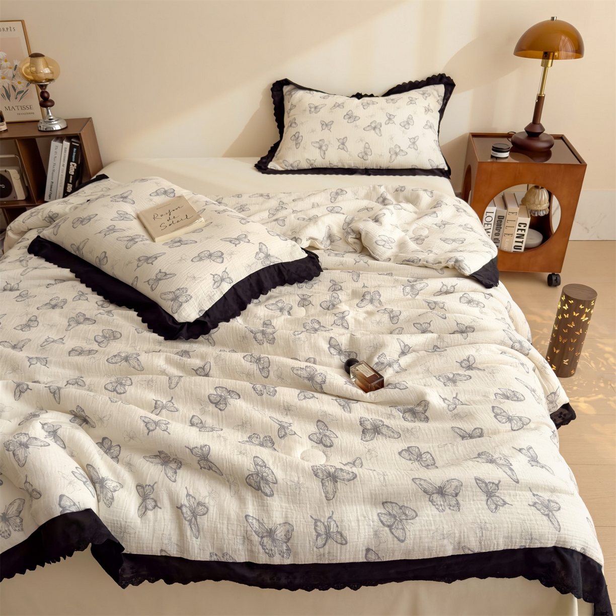 91家纺网 家纺一手货源 找家纺 布凡家居 2026春夏新款A类母婴级全棉皱皱纱工艺款大豆夏被夏凉被空调被 梦幻蝴蝶