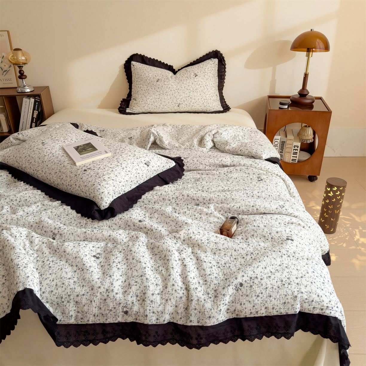 91家纺网 家纺一手货源 找家纺 布凡家居 2026春夏新款A类母婴级全棉皱皱纱工艺款大豆夏被夏凉被空调被 夜雾繁花