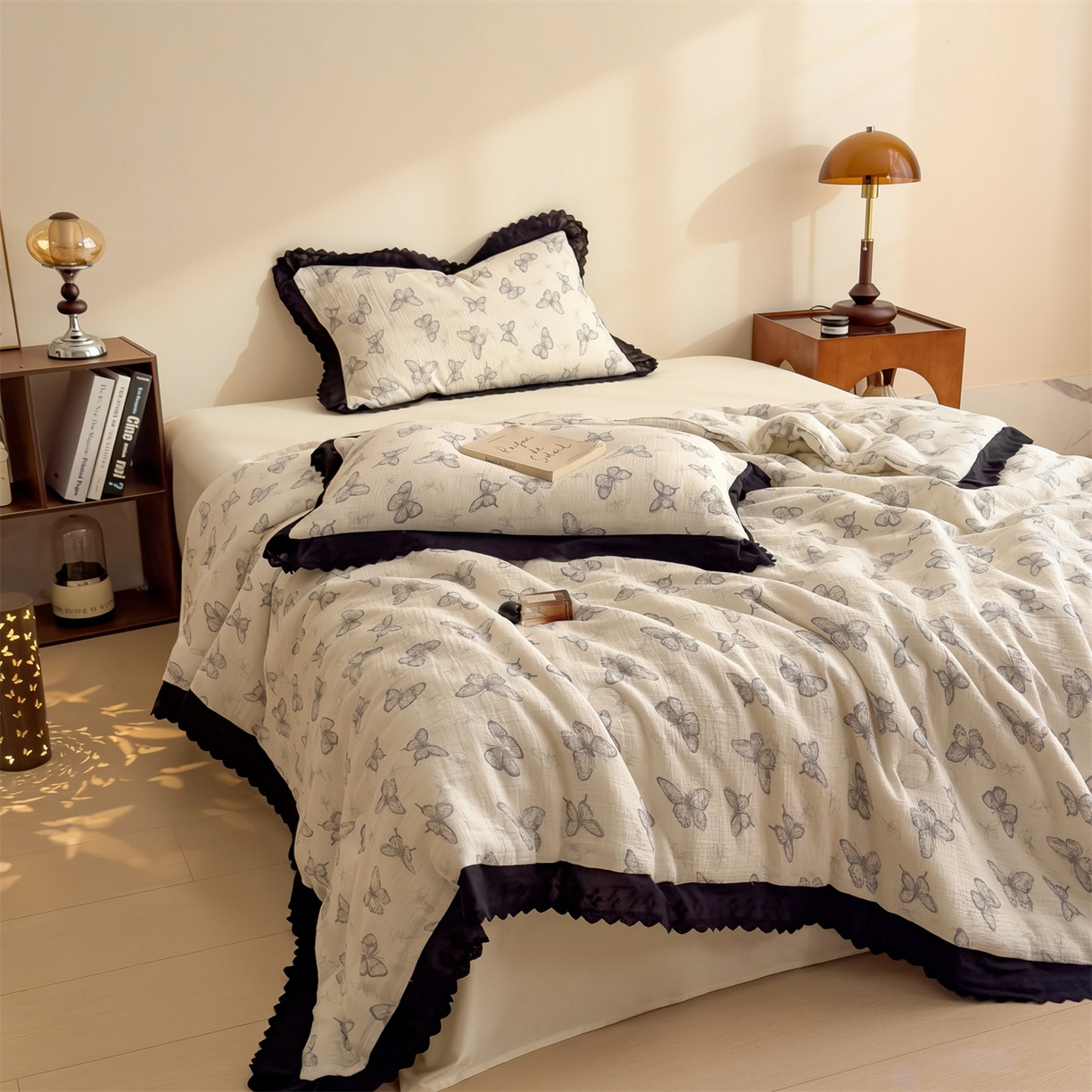 91家纺网 家纺一手货源 找家纺 布凡家居 2026春夏新款A类母婴级全棉皱皱纱工艺款大豆夏被夏凉被空调被 梦幻蝴蝶