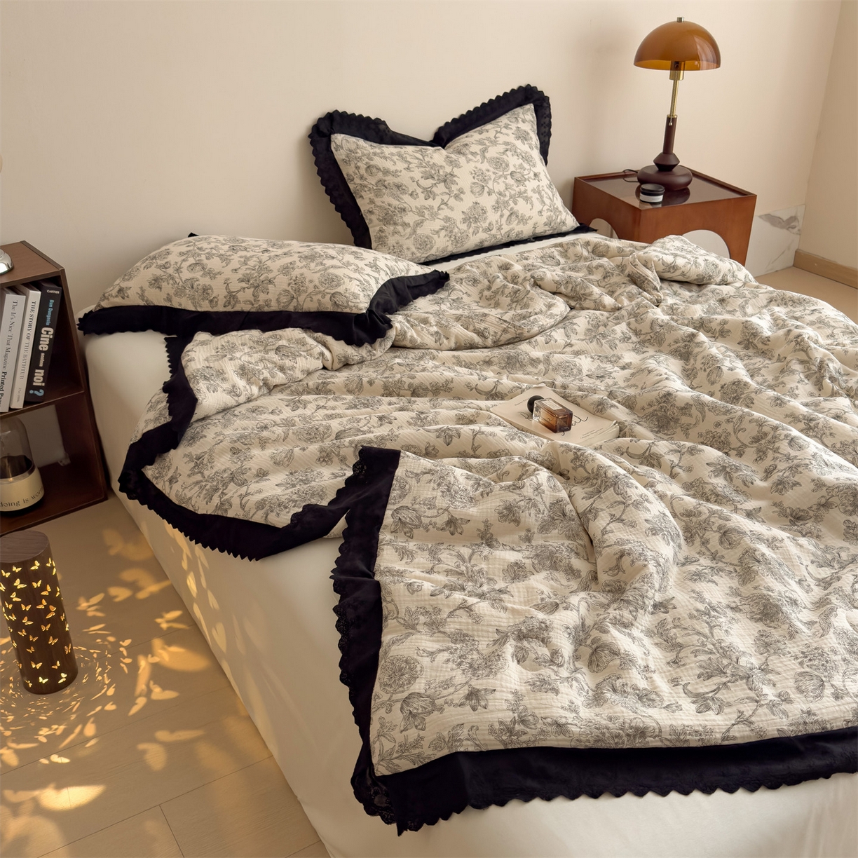 91家纺网 家纺一手货源 找家纺 布凡家居 2026春夏新款A类母婴级全棉皱皱纱工艺款大豆夏被夏凉被空调被 墨花织梦