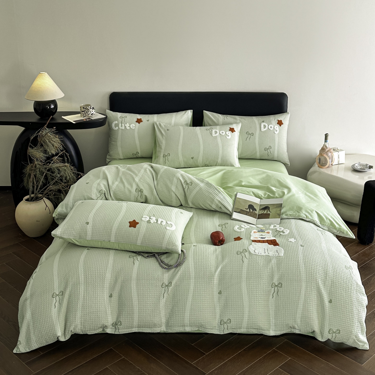 ab家纺 2026新款全棉华夫格毛巾绣四件套 舒沐-绿