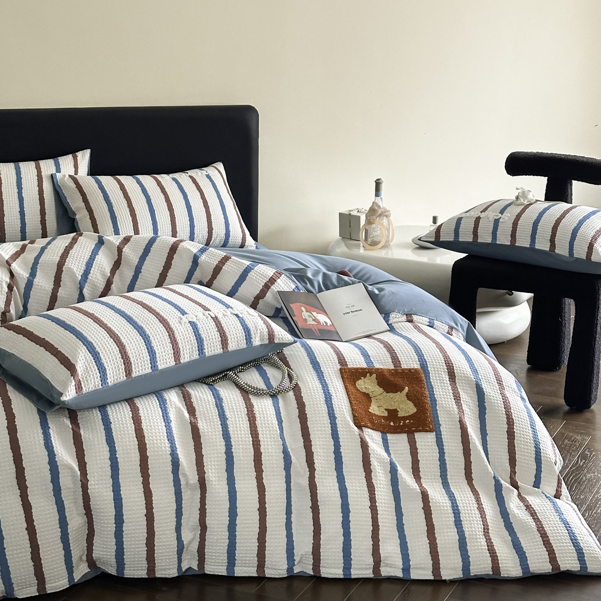 91家纺网 家纺一手货源 找家纺 ab家纺 2026新款全棉华夫格毛巾绣四件套 时光