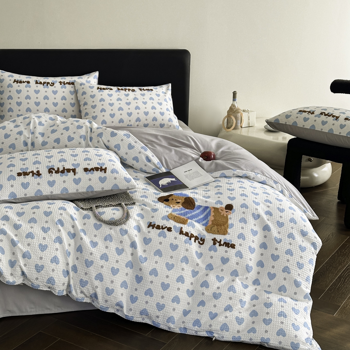 91家纺网 家纺一手货源 找家纺 ab家纺 2026新款全棉华夫格毛巾绣四件套 素禾