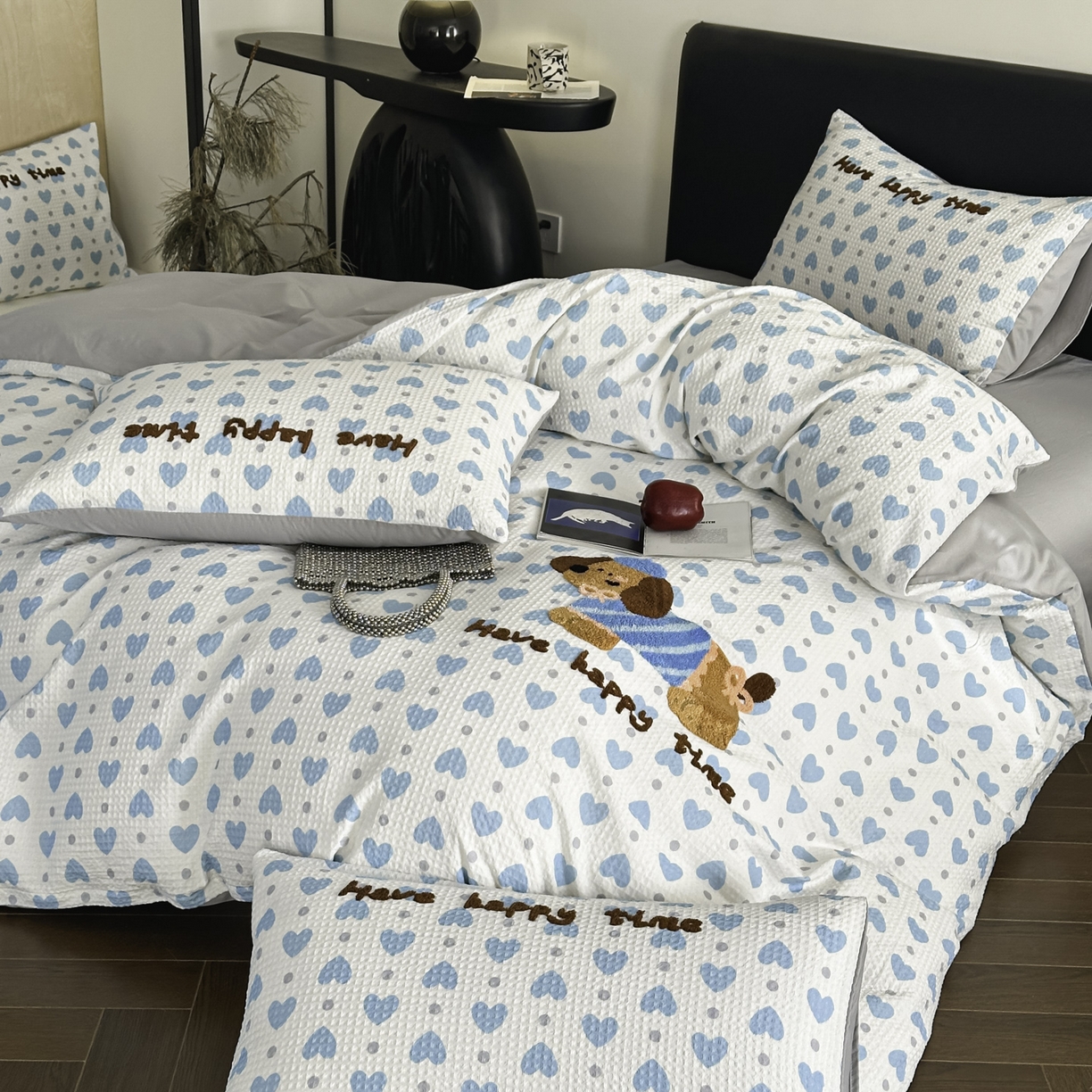 91家纺网 家纺一手货源 找家纺 ab家纺 2026新款全棉华夫格毛巾绣四件套 素禾