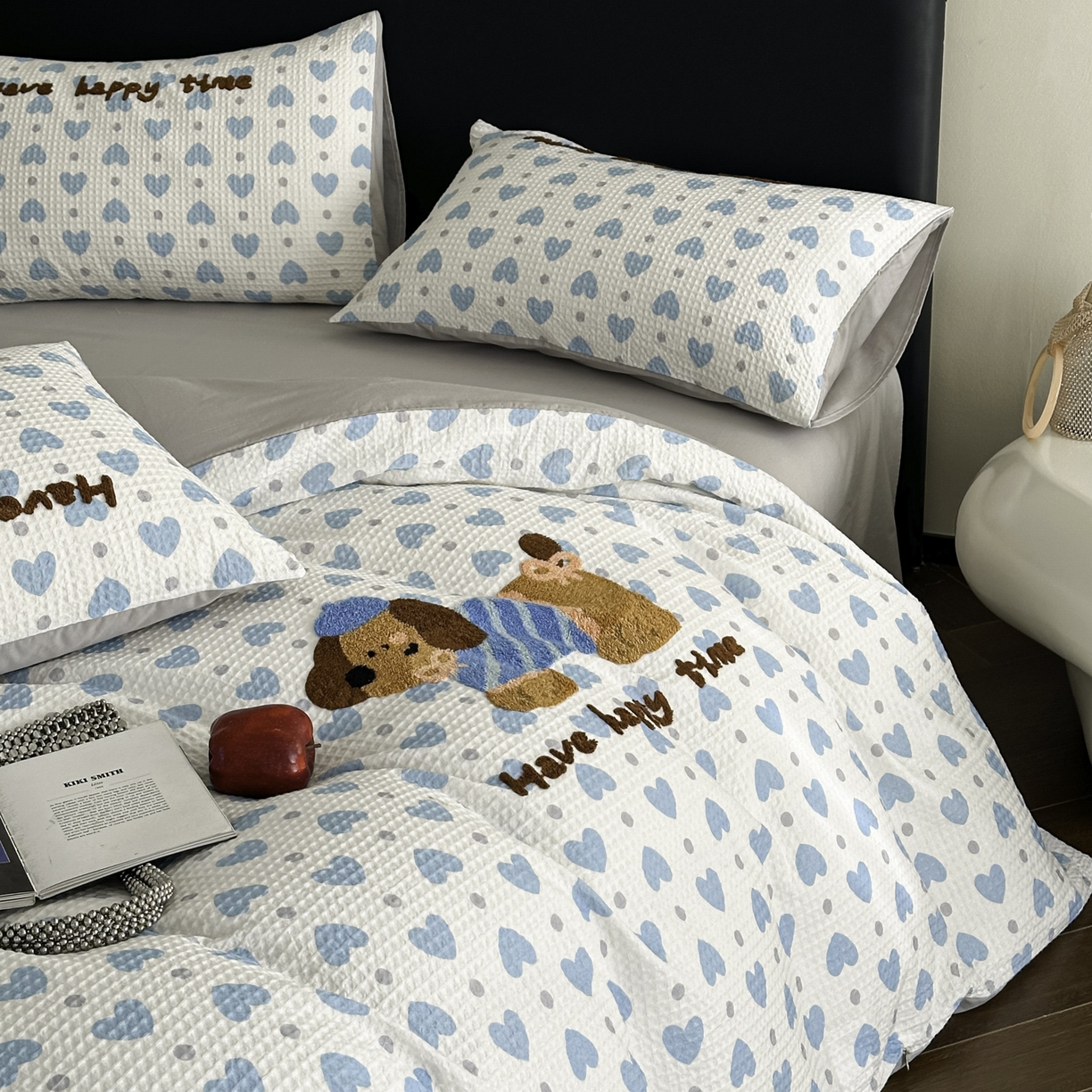 91家纺网 家纺一手货源 找家纺 ab家纺 2026新款全棉华夫格毛巾绣四件套 素禾