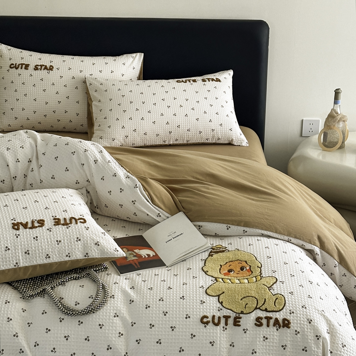 91家纺网 家纺一手货源 找家纺 ab家纺 2026新款全棉华夫格毛巾绣四件套 漫希