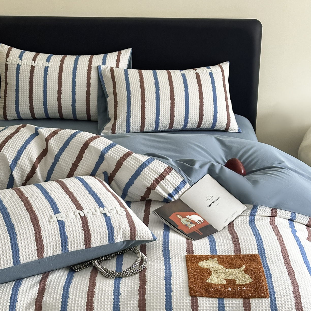 91家纺网 家纺一手货源 找家纺 ab家纺 2026新款全棉华夫格毛巾绣四件套 时光