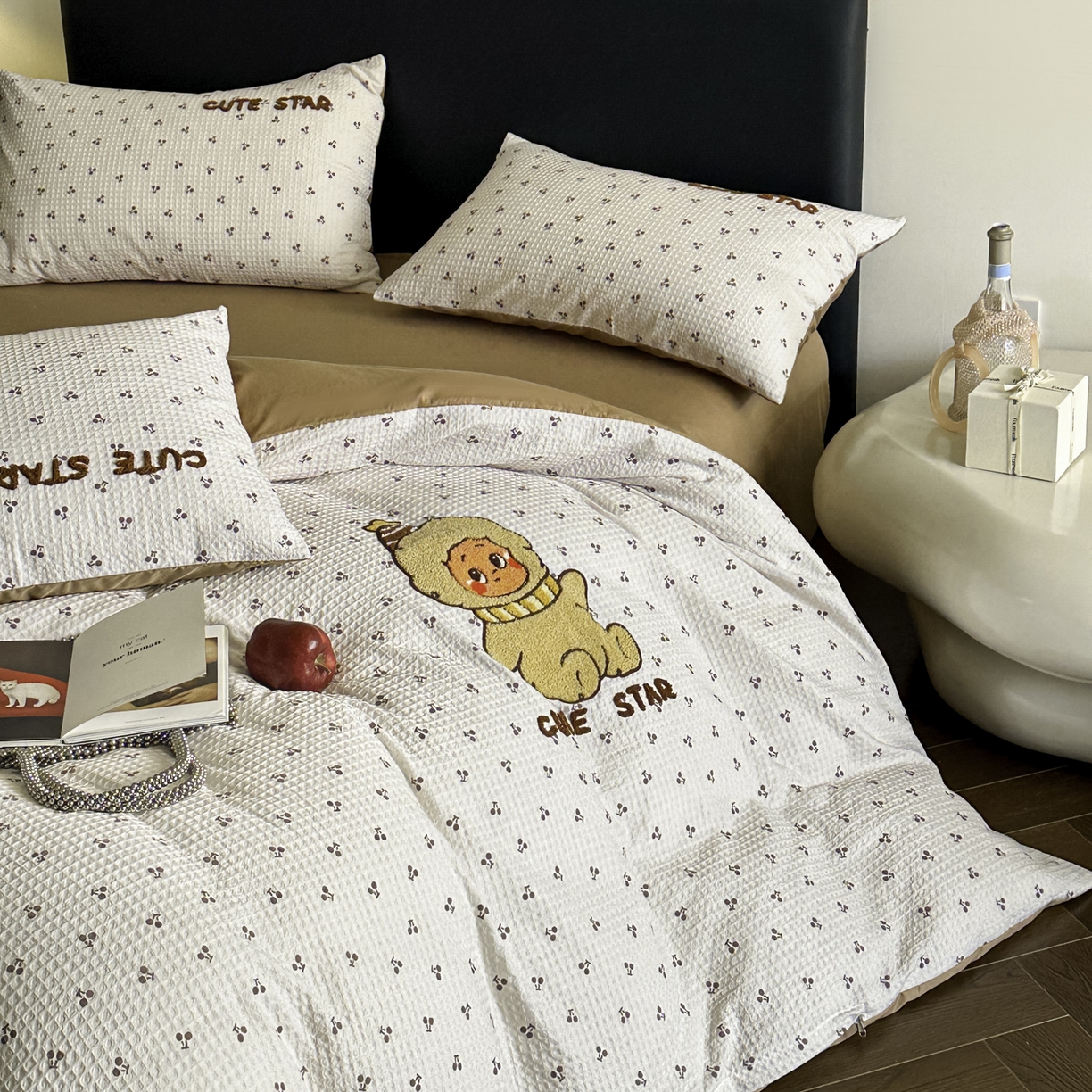 91家纺网 家纺一手货源 找家纺 ab家纺 2026新款全棉华夫格毛巾绣四件套 漫希