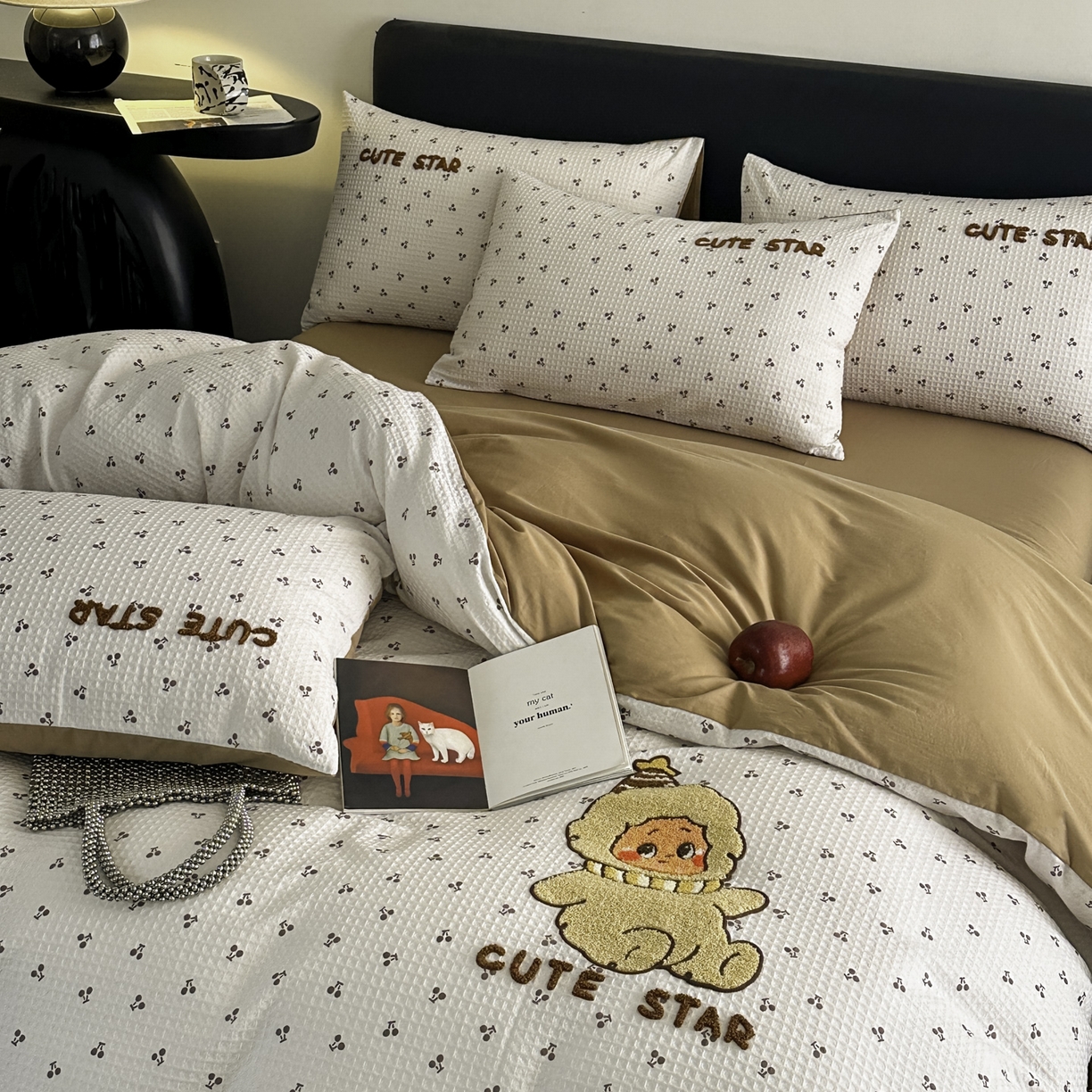 91家纺网 家纺一手货源 找家纺 ab家纺 2026新款全棉华夫格毛巾绣四件套 漫希