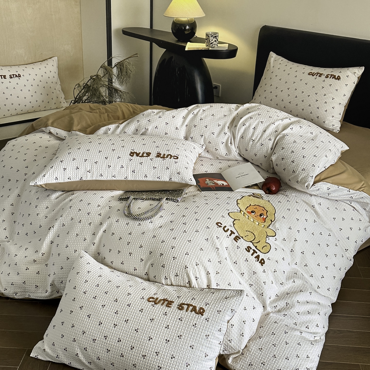 91家纺网 家纺一手货源 找家纺 ab家纺 2026新款全棉华夫格毛巾绣四件套 漫希