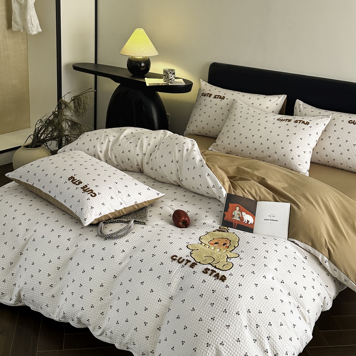 91家纺网 家纺一手货源 找家纺 ab家纺 2026新款全棉华夫格毛巾绣四件套 漫希