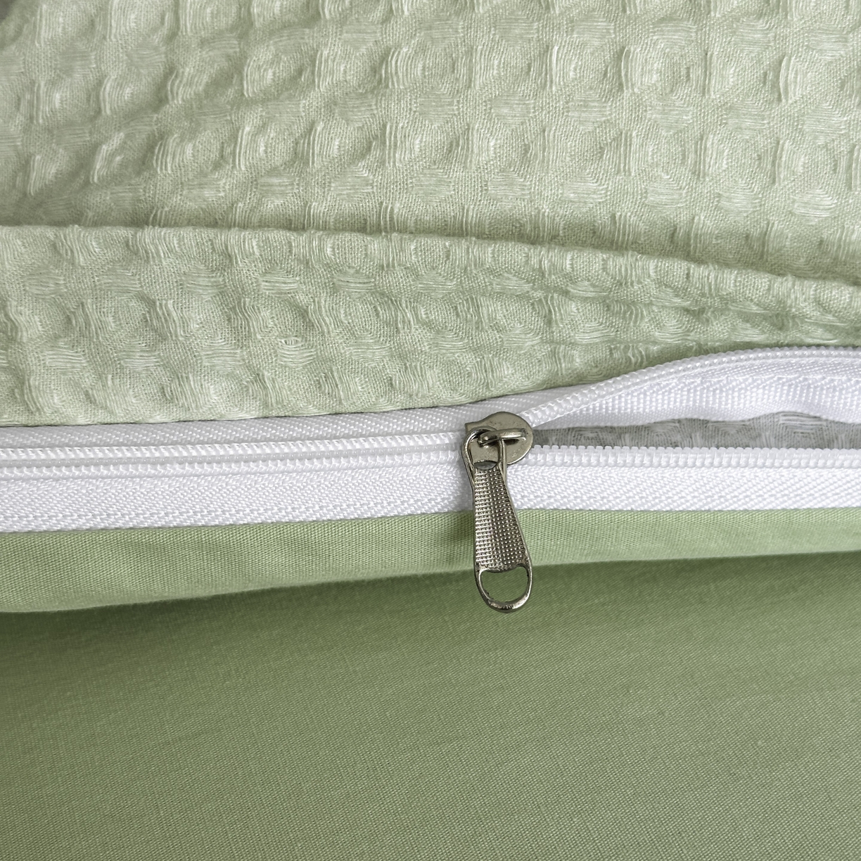 91家纺网 家纺一手货源 找家纺 ab家纺 2026新款全棉华夫格毛巾绣四件套 舒沐-绿