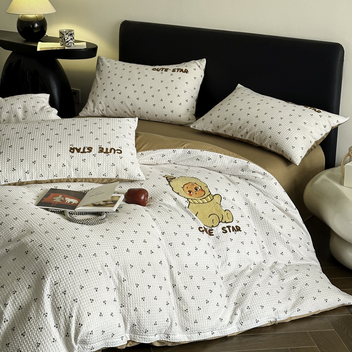 91家纺网 家纺一手货源 找家纺 ab家纺 2026新款全棉华夫格毛巾绣四件套 漫希