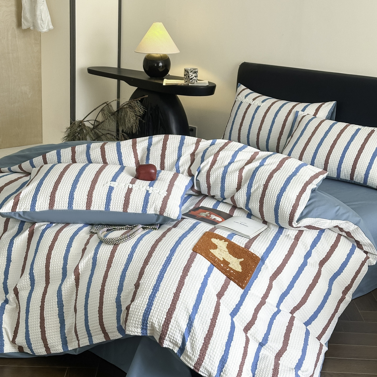 91家纺网 家纺一手货源 找家纺 ab家纺 2026新款全棉华夫格毛巾绣四件套 时光